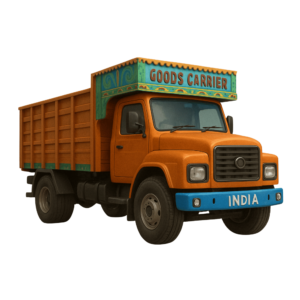 A realistic 3D-rendered cargo truck with detailed wheels and cabin design, isolated on a transparent background.