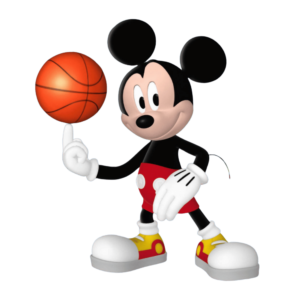 Illustration of Mickey Mouse holding a ball, isolated on a transparent background.