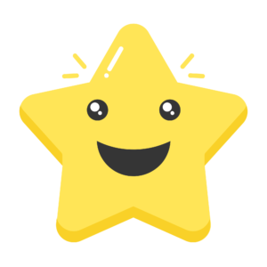 Illustration of a smiling yellow star cartoon character on a transparent background.