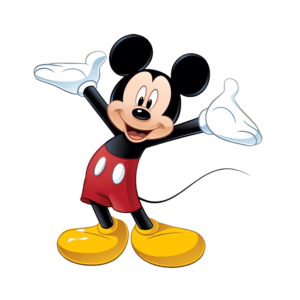 Illustration of Mickey Mouse standing and smiling, isolated on a transparent background.