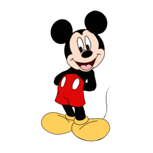 Transparent PNG of Mickey Mouse cartoon character standing and smiling.