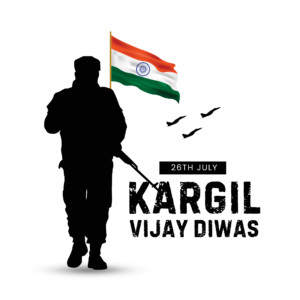 Transparent PNG of Indian soldiers with the national flag for Kargil Vijay Diwas tribute.