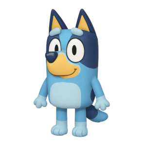 Bluey cartoon dog character standing happily with a transparent background.