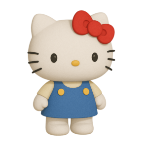 Cute Hello Kitty character with signature pink bow on a transparent background.