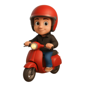 3D model of a scooty rider on a transparent background, ideal for transport and delivery design concepts.