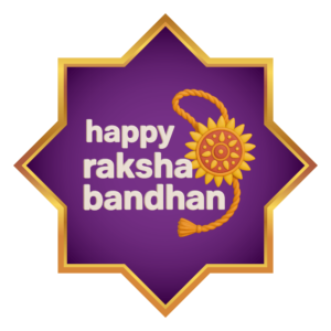 Decorative Happy Raksha Bandhan greeting with rakhi design and festive elements on transparent background