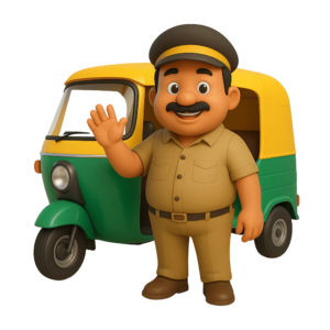 A realistic 3D render of an Indian auto rickshaw (tuk tuk) on a transparent background.