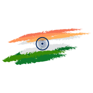 Vector-style illustration of the Indian National Flag with saffron, white, green stripes, and Ashoka Chakra, isolated on a transparent background.