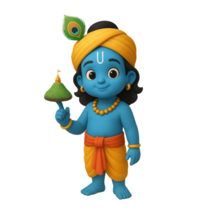 3D transparent PNG of Lord Krishna lifting Govardhan Hill in HD.