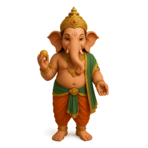 PNG of Lord Ganesha holding laddu with transparent background.