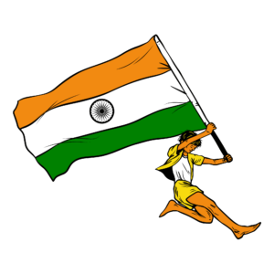 Vector PNG illustration of a man running while holding the Indian national flag (Tiranga) on a transparent background.