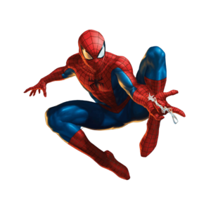 Illustration of Spider Man in superhero action pose on a transparent background.