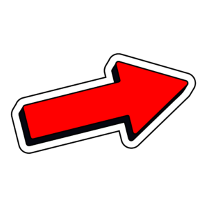 Illustration of a red arrow with a black border outline, isolated on a transparent background.