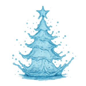 Transparent PNG of a Christmas water splash effect, isolated on a festive background.