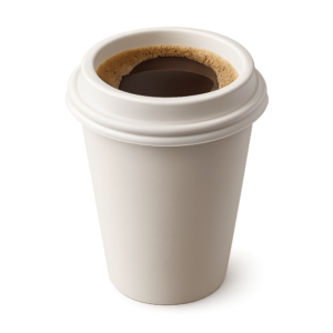 Transparent PNG of a hot coffee cup with steam, isolated on a clear background.