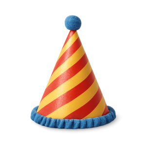 Transparent PNG of a colorful party hat with festive design.