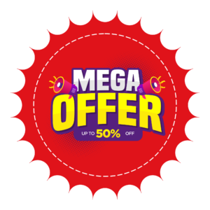 Transparent PNG banner of Mega Offer Sale discount promotion.