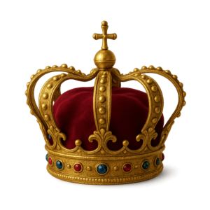 Transparent PNG of a golden royal crown with jewels.