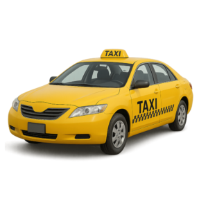 Transparent PNG of a yellow taxi cab for transport and travel designs.