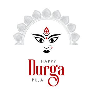 Transparent PNG of Happy Durga Puja greeting with Maa Durga theme.