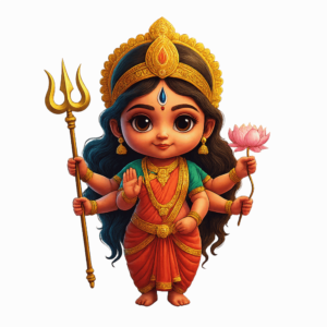Cute 3D transparent PNG of Maa Durga in divine form.