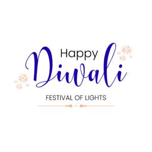 Transparent PNG of Happy Diwali greeting with lamps and fireworks, ideal for festival greetings, posters, and social media designs.