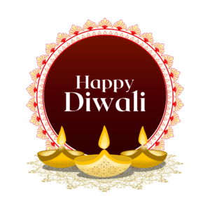 Transparent PNG of colorful Diwali celebration with diyas and fireworks, perfect for festive greetings, posters, and banner designs.
