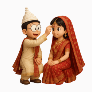 Nobita and Shizuka Sindurdan PNG transparent cartoon image for fan edits, wedding designs, and creative projects