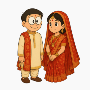 Nobita and Shizuka Wedding PNG transparent cartoon image from Doraemon for fan edits and creative designs