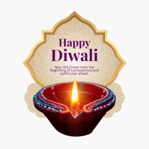 Transparent PNG of “Subho Diwali” Bengali greeting with glowing diyas and fireworks, symbolizing the celebration of the Festival of Lights.