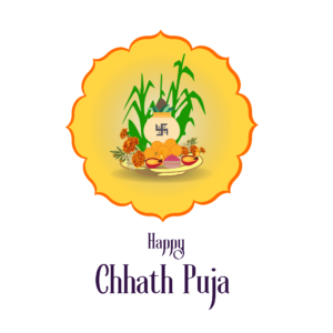 Transparent PNG of Chhath Festival showing devotees offering prayers to the rising or setting sun with traditional offerings, ideal for religious and cultural designs.