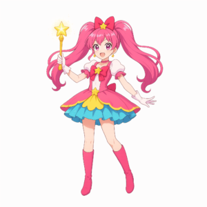 Transparent PNG of an anime-style magical girl in a cute and enchanting pose, perfect for fantasy and magical anime designs.