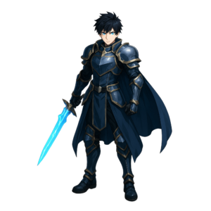 Transparent PNG of a fierce anime warrior character ready for battle in a dynamic anime art style.