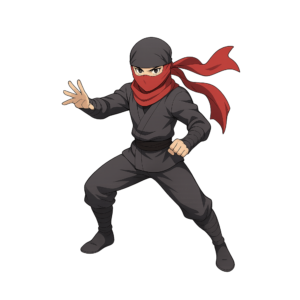 Transparent PNG of an anime-style ninja character in a dynamic stealthy pose, inspired by Japanese anime art.