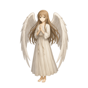 Transparent PNG of an anime-style female angel with wings in a graceful, fantasy-inspired pose.