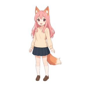 Cute Anime Fox Girl PNG transparent image of kawaii anime character with fox ears and tail for digital art and creative design projects