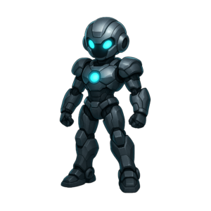 Transparent PNG of an anime-style robot with glowing eyes in a futuristic, sci-fi design.