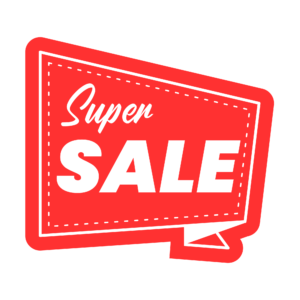 Transparent PNG of a vibrant super sale banner, ideal for eCommerce promotions, marketing designs, and discount advertisements.