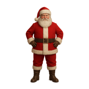 Transparent PNG of Santa Claus wearing a red suit, white beard, and carrying Christmas gifts.