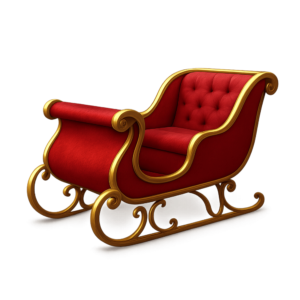 Transparent PNG of a 3D Santa sleigh filled with gifts, ready for Christmas deliveries with festive details.