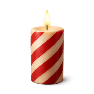 Transparent PNG of a realistic 3D Christmas candle with festive details and warm glowing light.