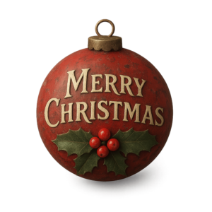 Transparent PNG of a 3D vintage Christmas-themed illustration with classic retro holiday elements.