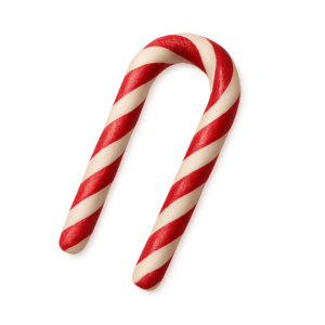 Transparent PNG of a 3D red and white striped candy cane with a shiny festive appearance.