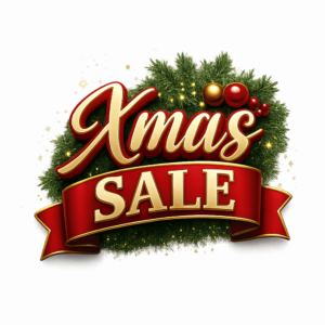 Transparent PNG of an “Xmas Sale” text design featuring festive Christmas colors and decorative holiday elements.