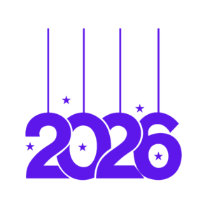 Transparent PNG of the number “2026” designed in a festive New Year style.