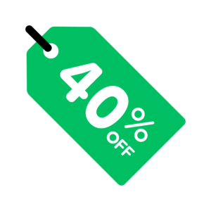 Transparent PNG of a “40% Off” discount label designed for promotional and marketing use.