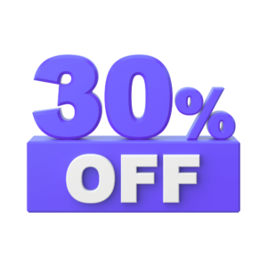 Transparent PNG of a “30% Off” discount label designed for promotional and marketing use.