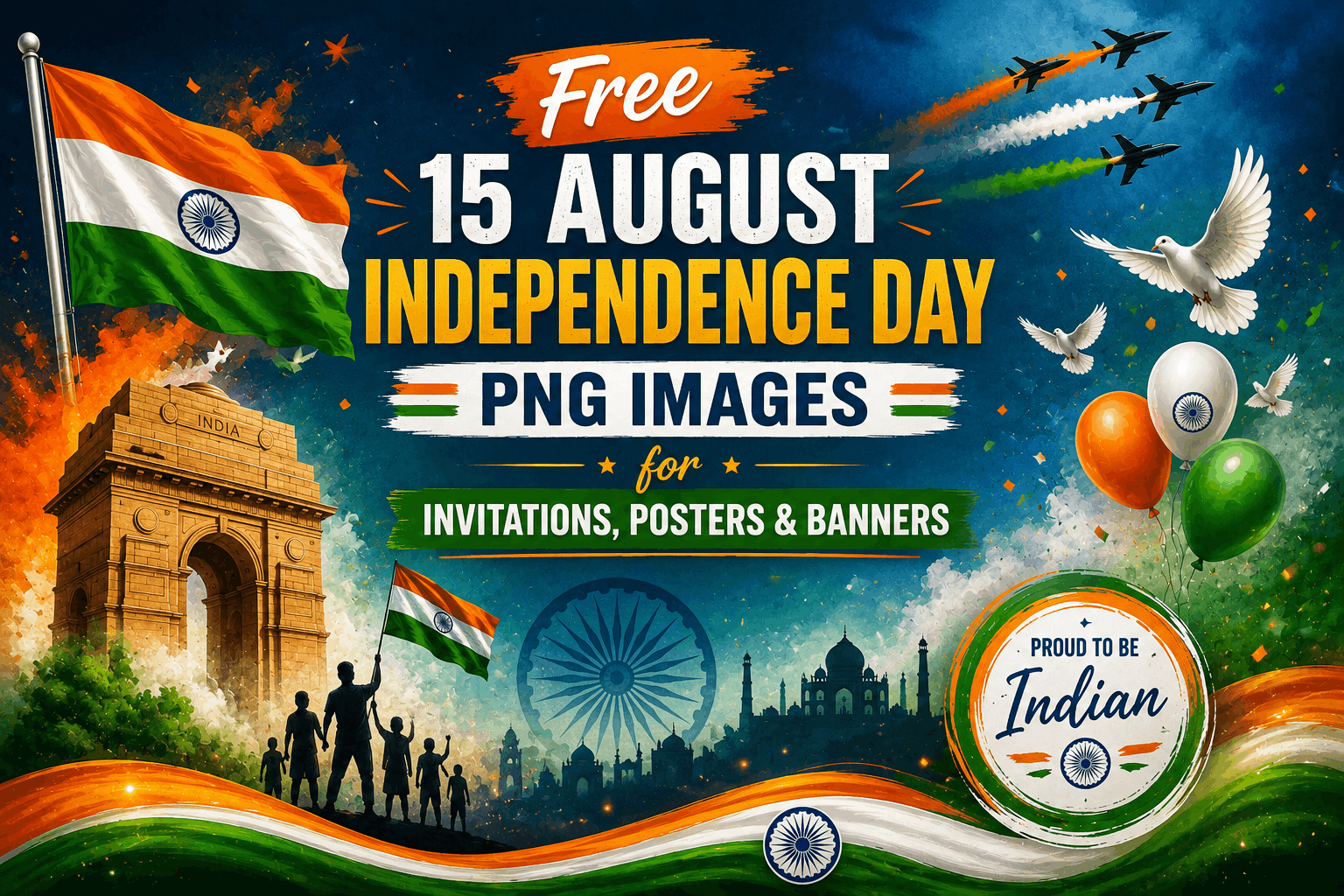 Free 15 August Independence Day PNG Images for Invitations, Posters & Banners