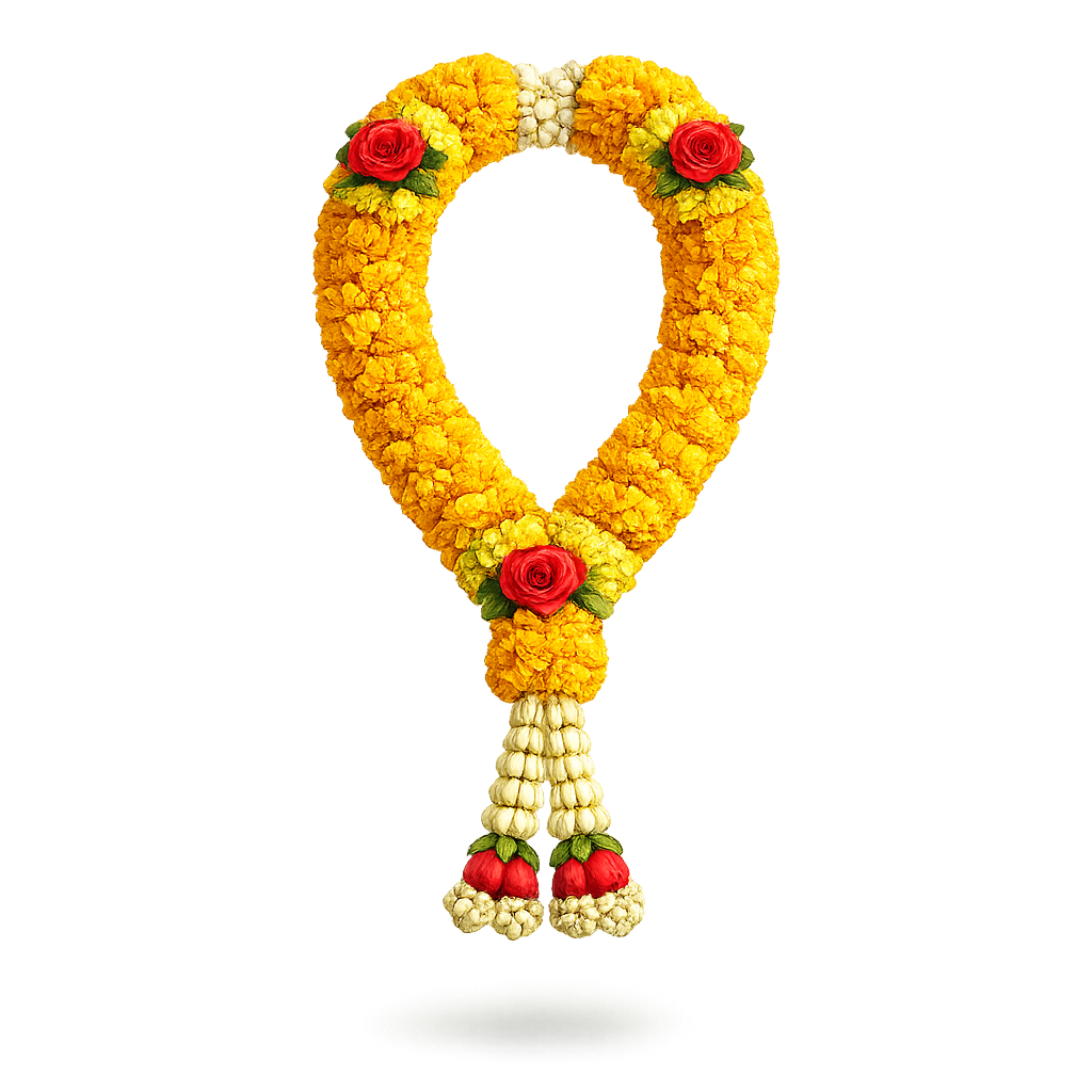 Marigold Mala with Rose Tassels PNG
