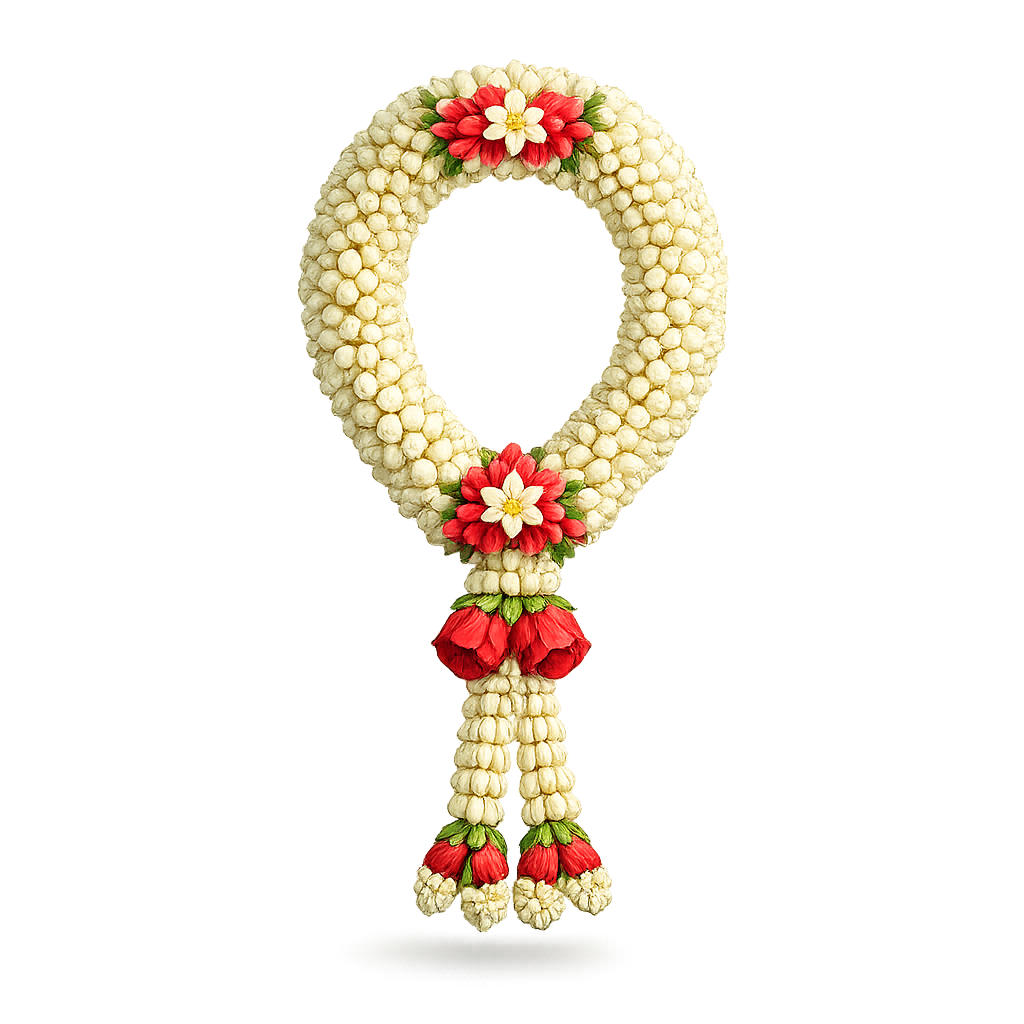 White Jasmine and Red Rose Garland PNG